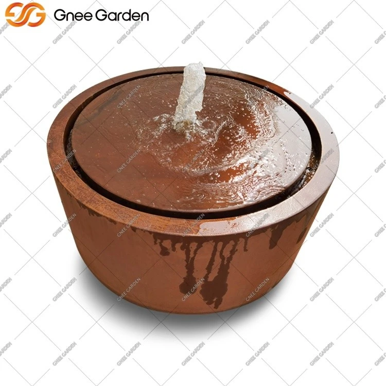 Corten Steel pond fountain with lights