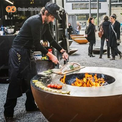 Corten acél kerek tűztál grillsütő grillrácstal